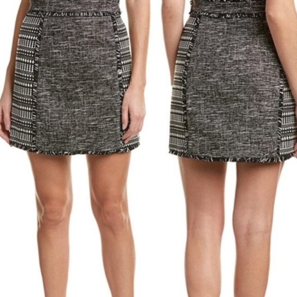 EUC French Connection Black & White Pixel Mix Tweed A-Line Mini Skirt Size 4